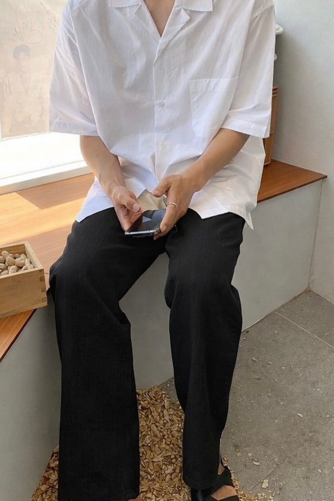 BLACK COTTON-LINEN PANTS