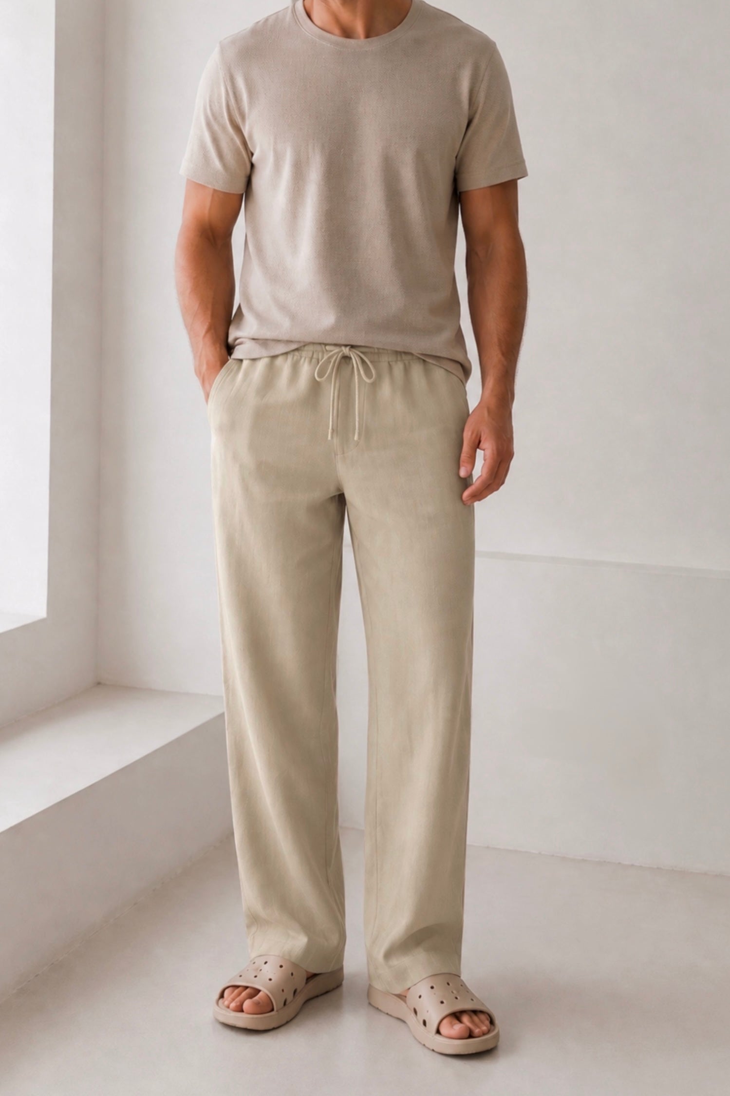 MUD BEIGE HEMP-LINEN PANTS