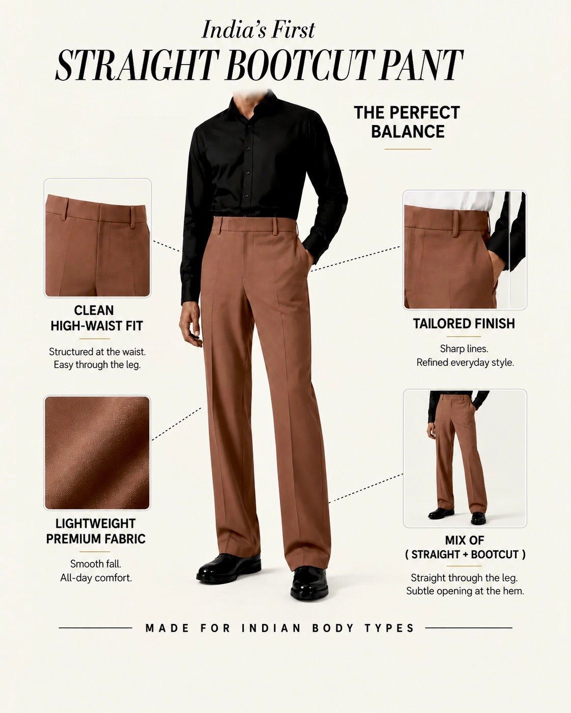 RELAXED COPPER BROWN BOOTCUT PANTS