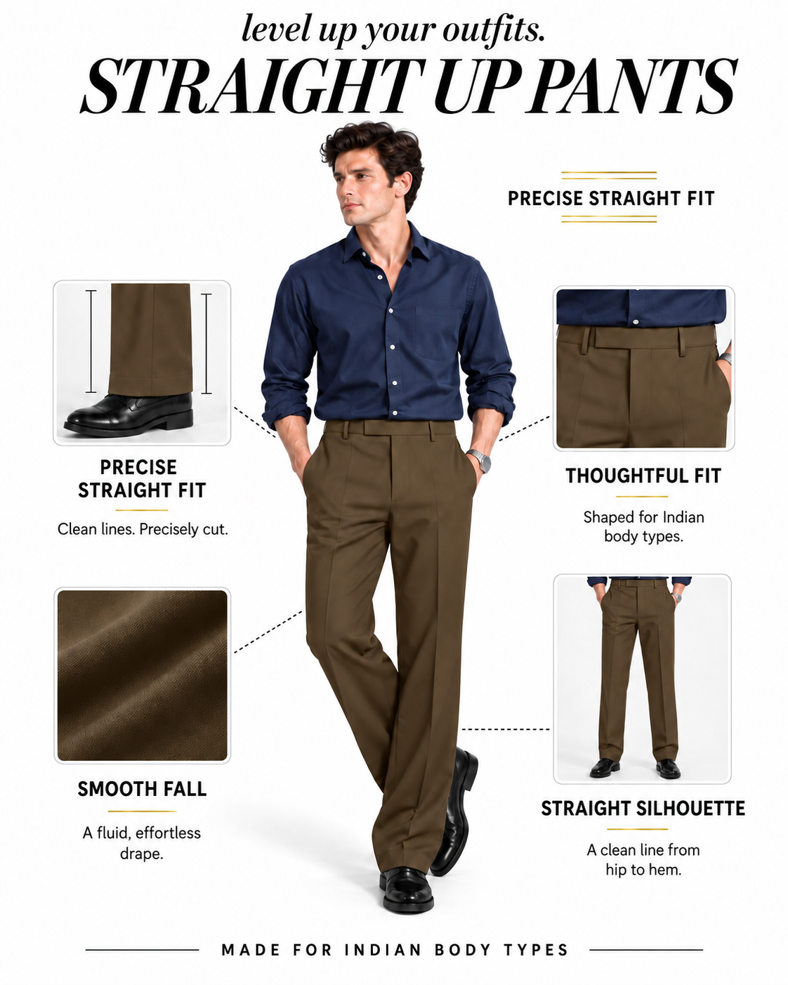 DARK BROWN STRAIGHT UP PANTS