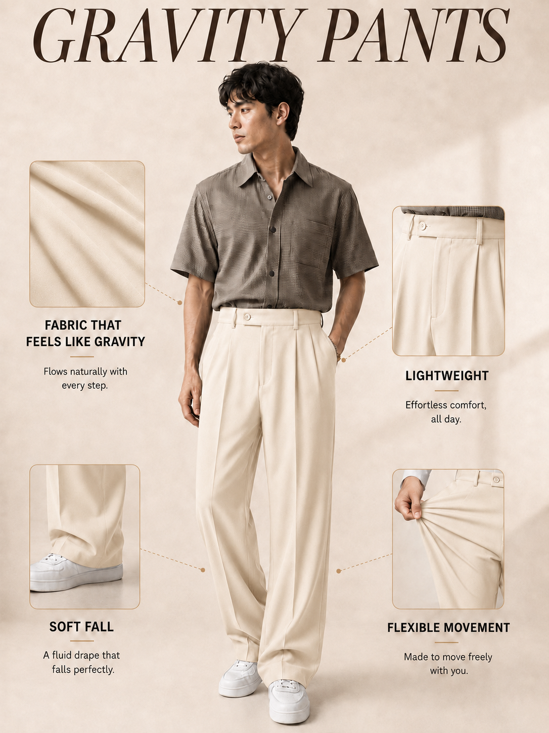 CREAM GRAVITY PANTS