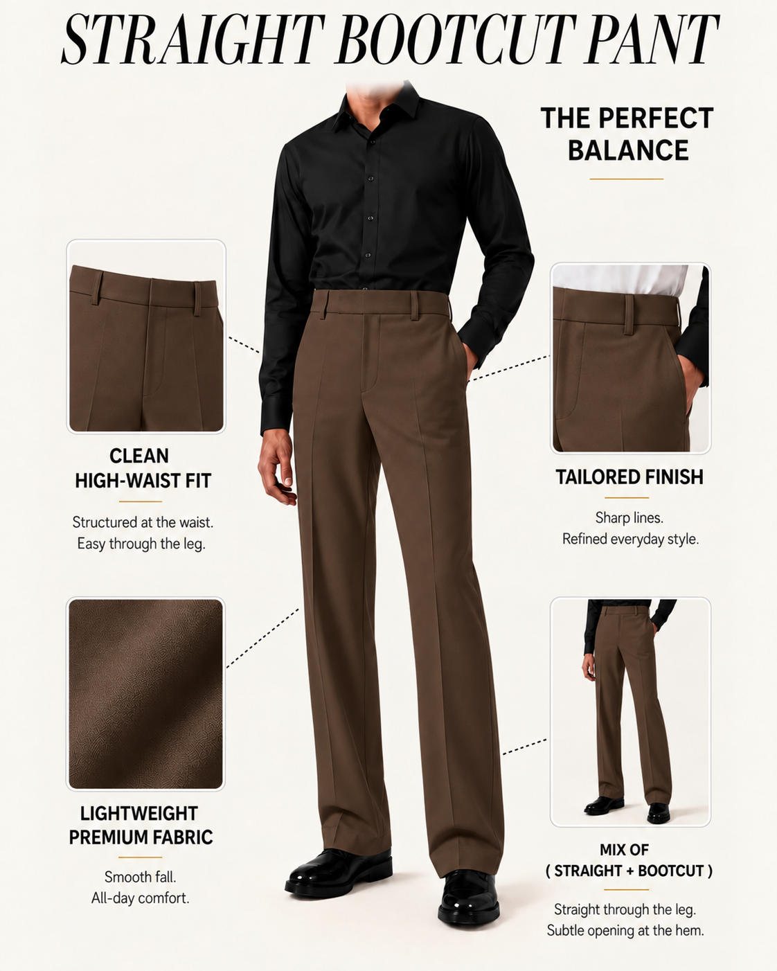 RELAXED DARK BROWN BOOTCUT PANTS