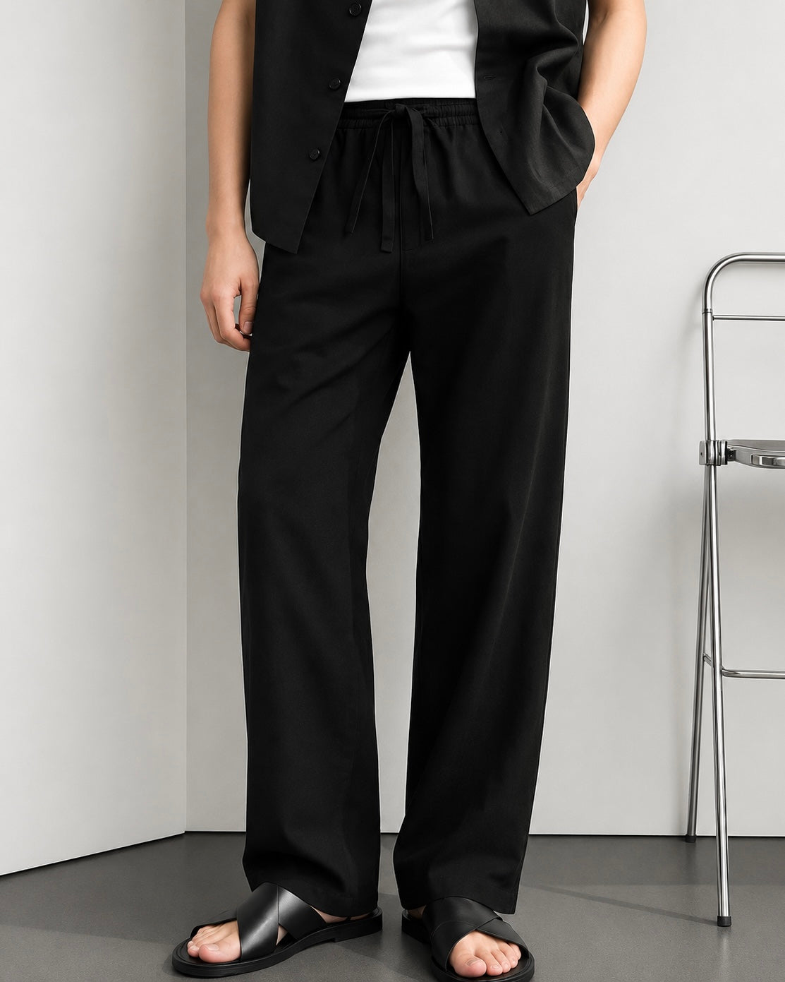 FRENCH BLACK LINEN PANTS