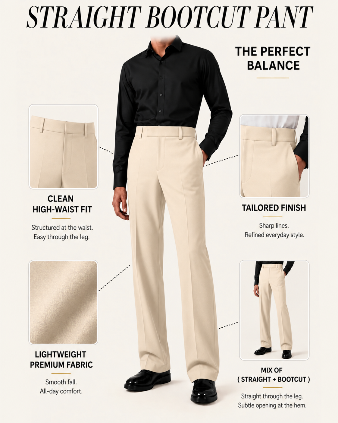 RELAXED BEIGE BOOTCUT PANTS