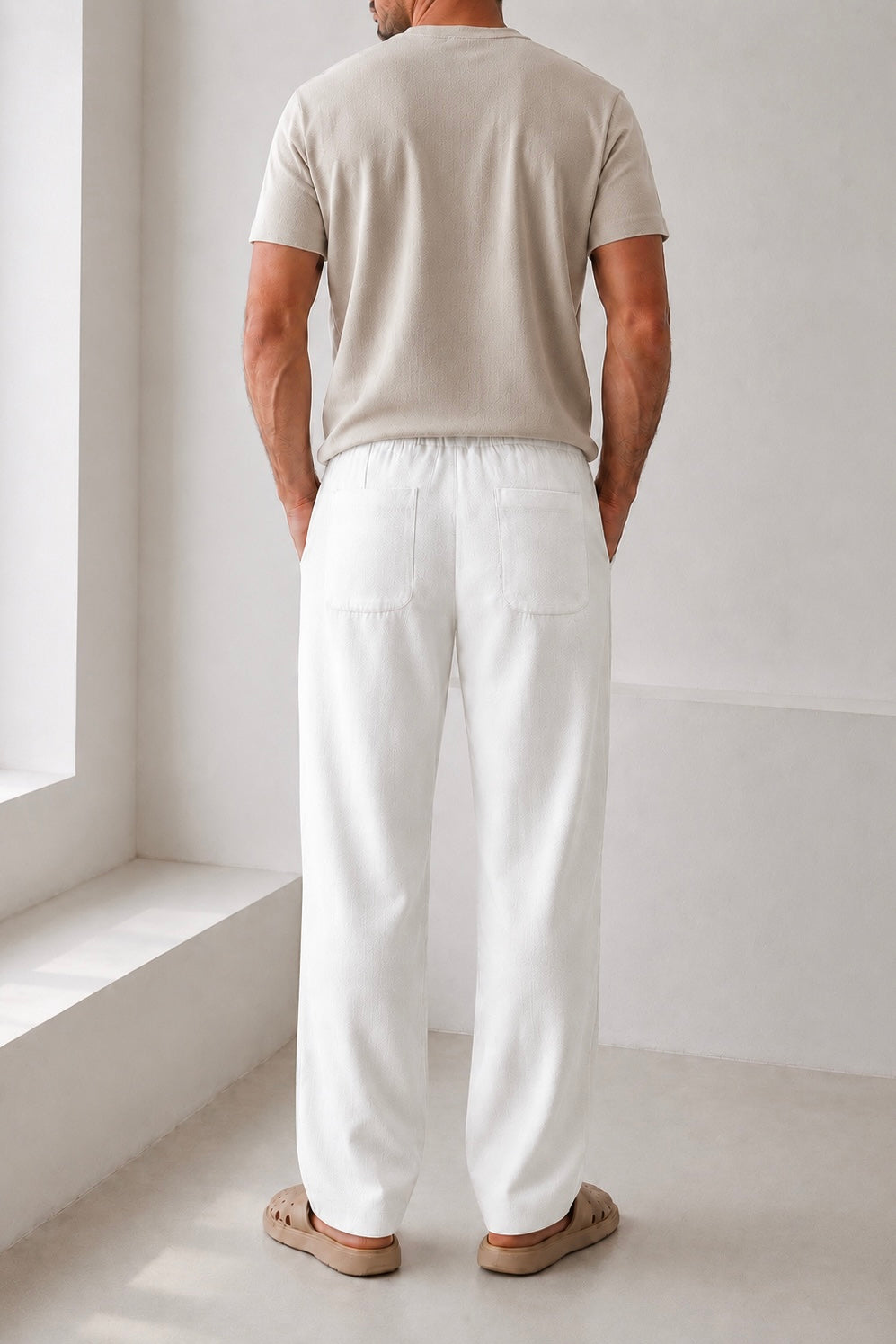 WHITE HEMP-LINEN PANTS