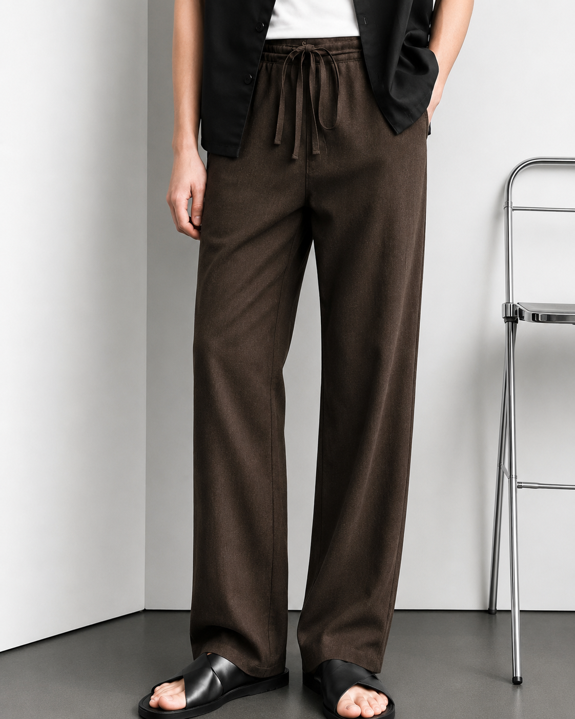 FRENCH DARK BROWN LINEN PANTS
