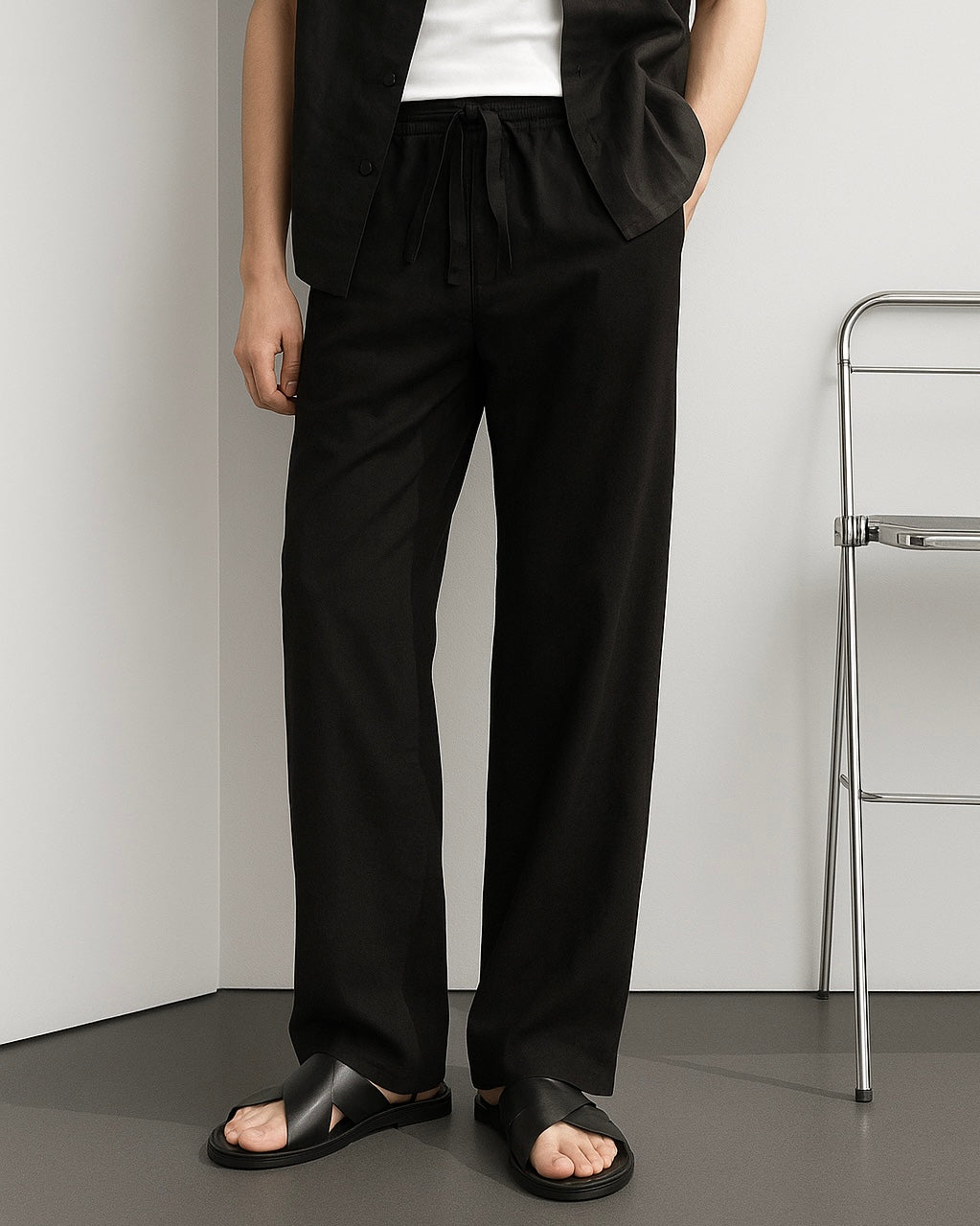FRENCH BLACK LINEN PANTS