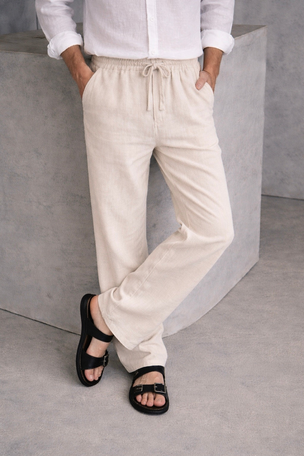 BEIGE COTTON-LINEN PANTS