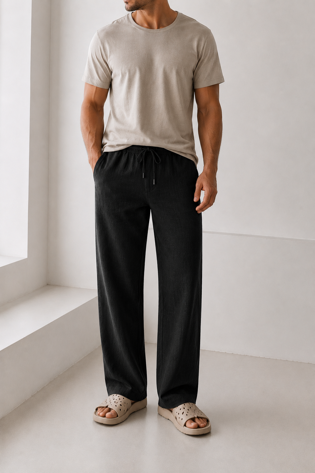 BLACK HEMP-LINEN PANTS
