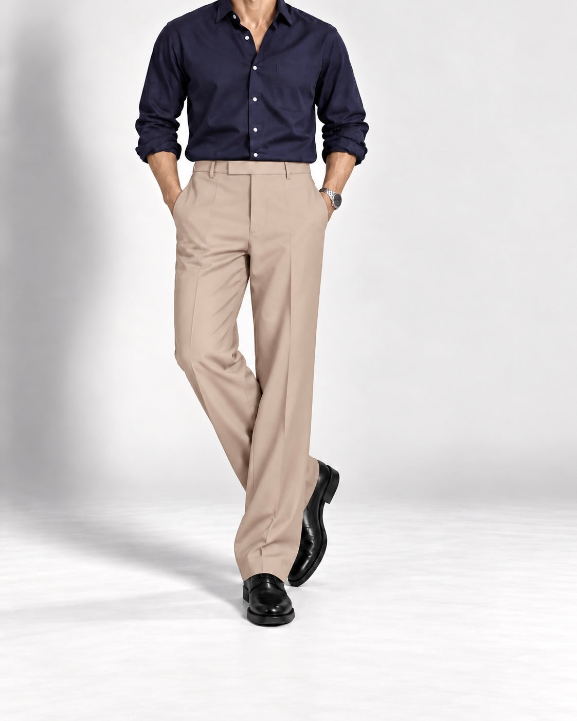 BEIGE STRAIGHT UP PANTS