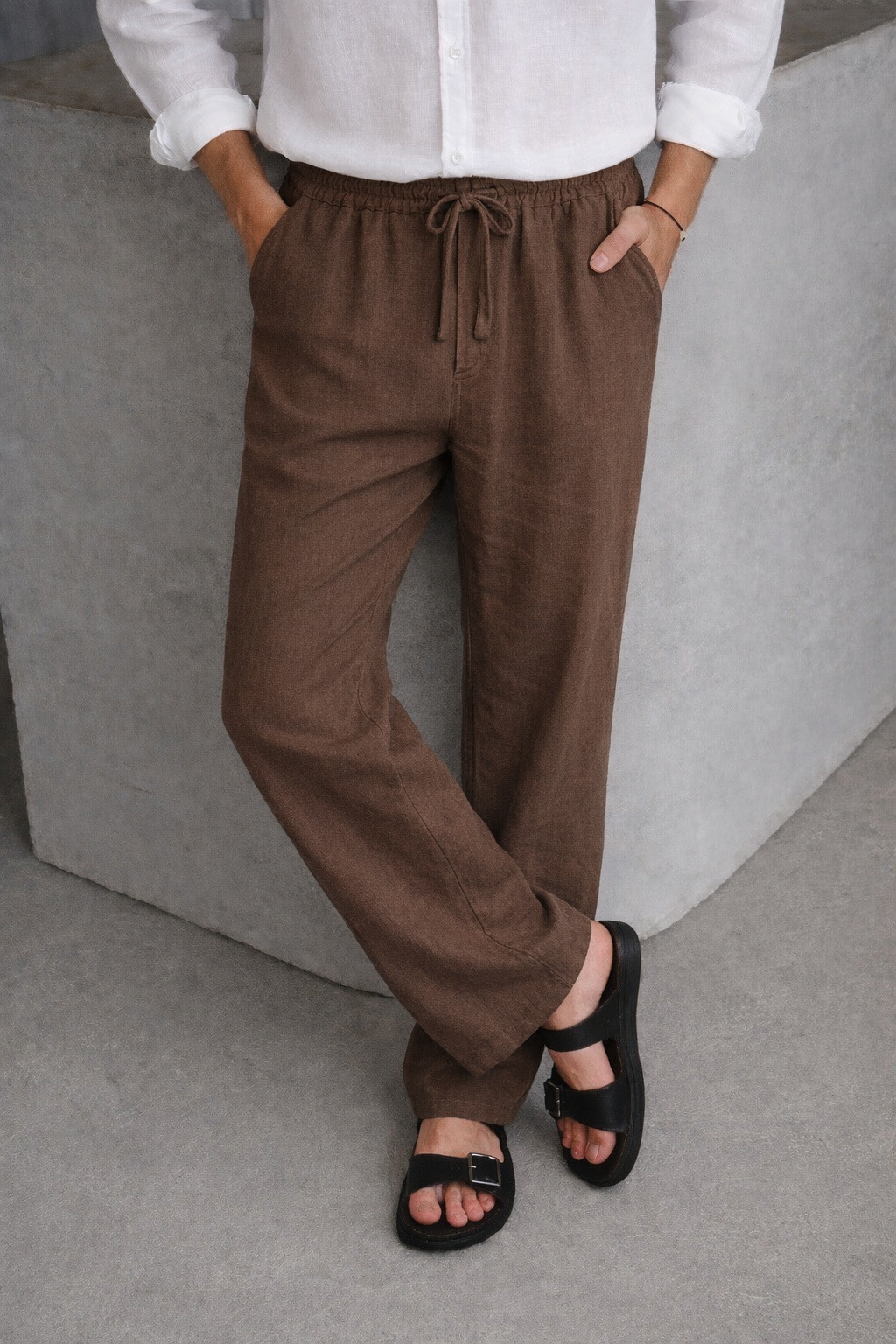 BROWN COTTON-LINEN PANTS