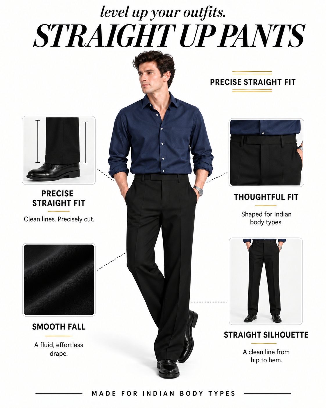 BLACK STRAIGHT UP PANTS