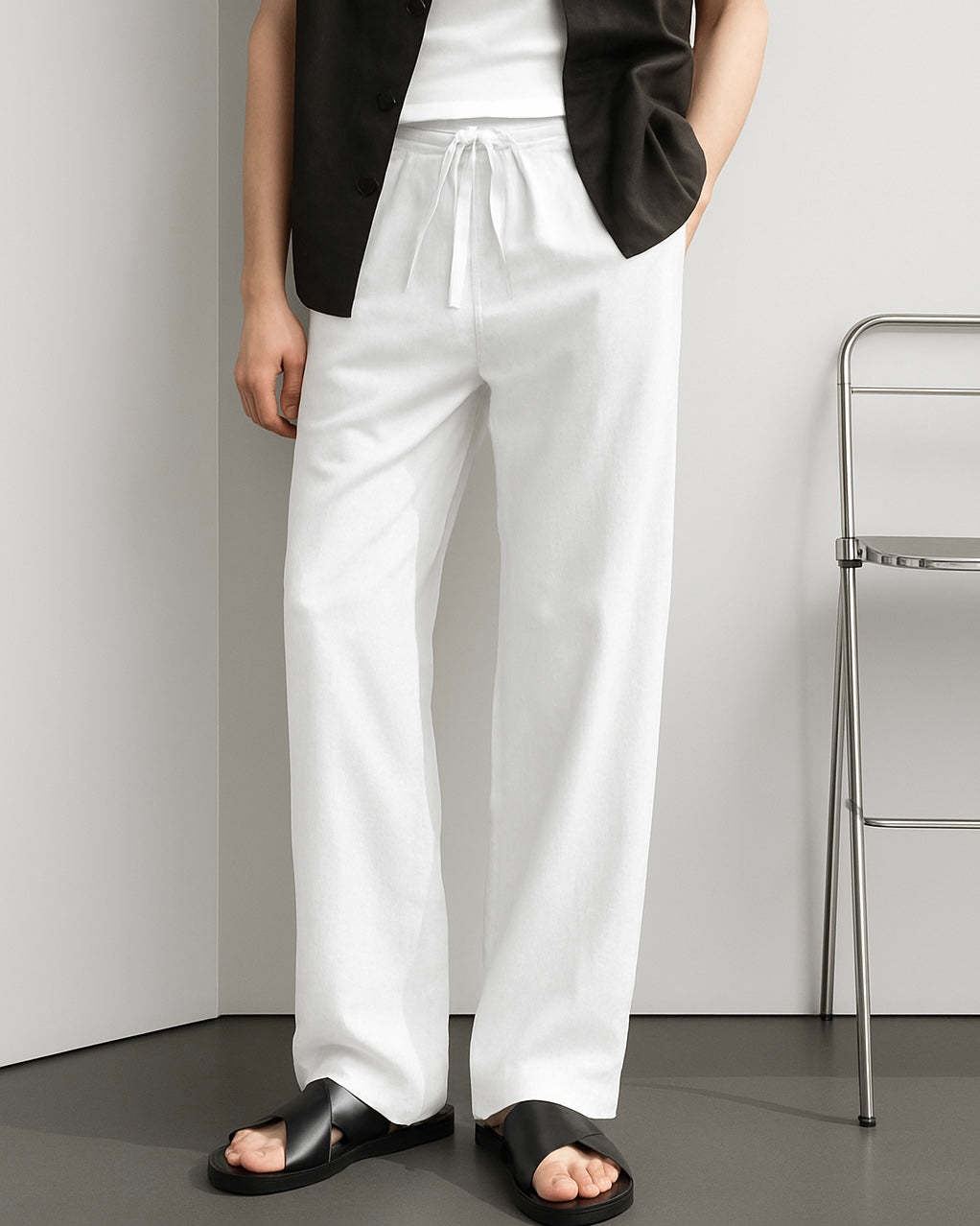 FRENCH WHITE LINEN PANTS