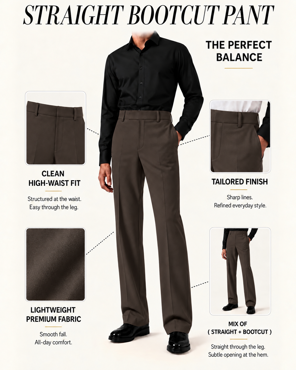 RELAXED DARK BROWN BOOTCUT PANTS