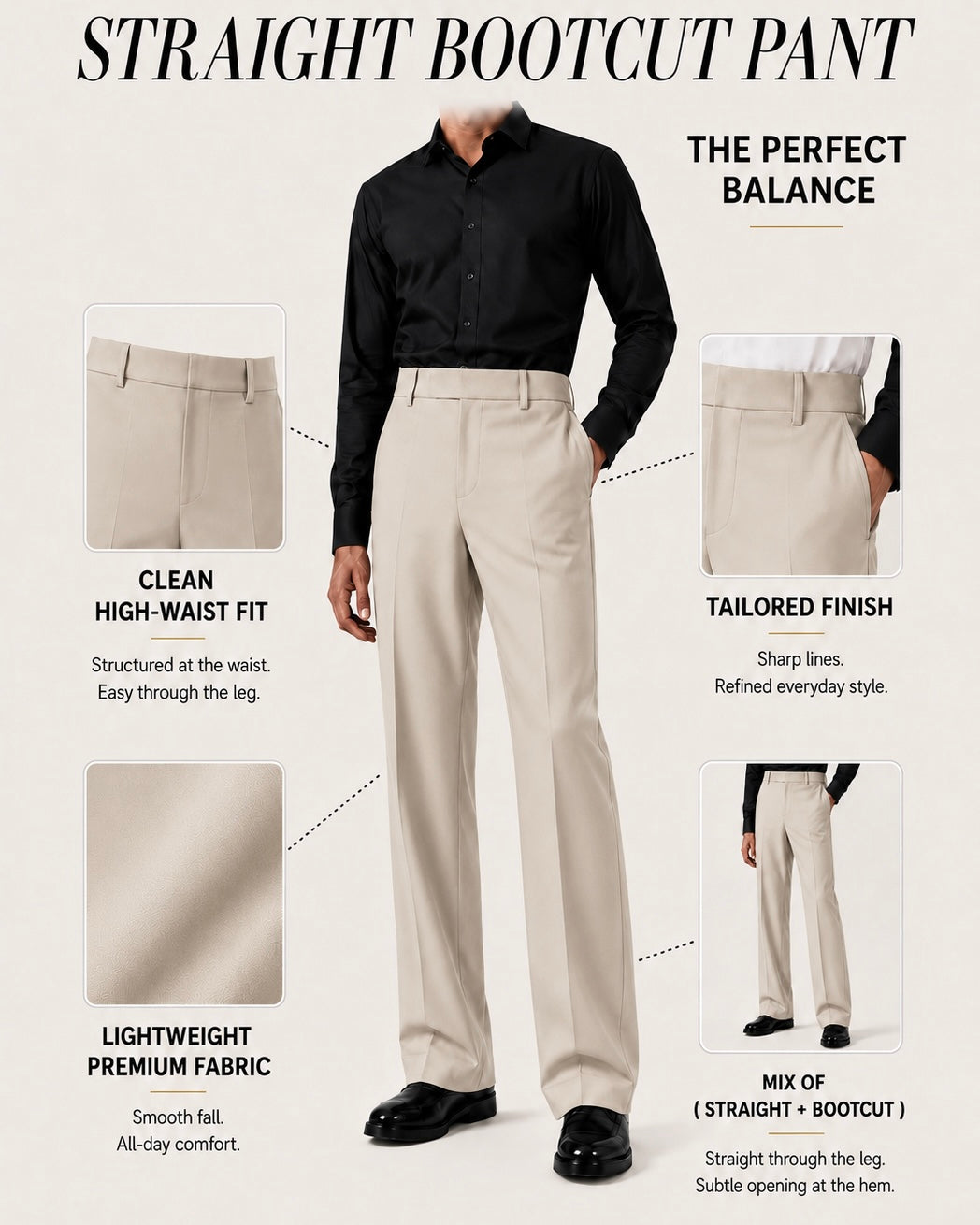 RELAXED BEIGE BOOTCUT PANTS