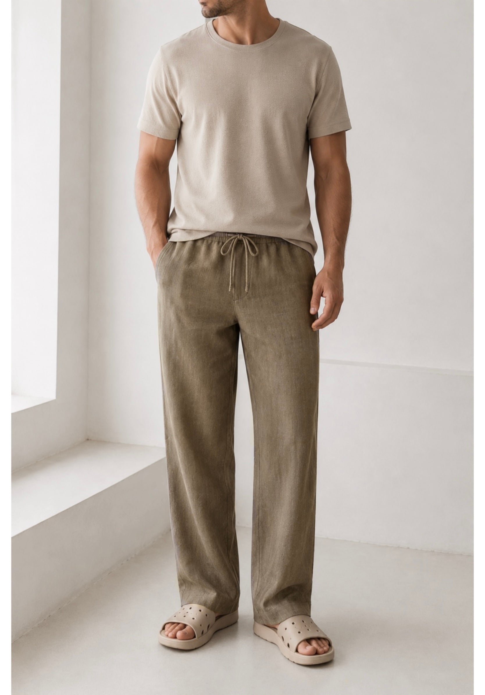 BROWN HEMP-LINEN PANTS