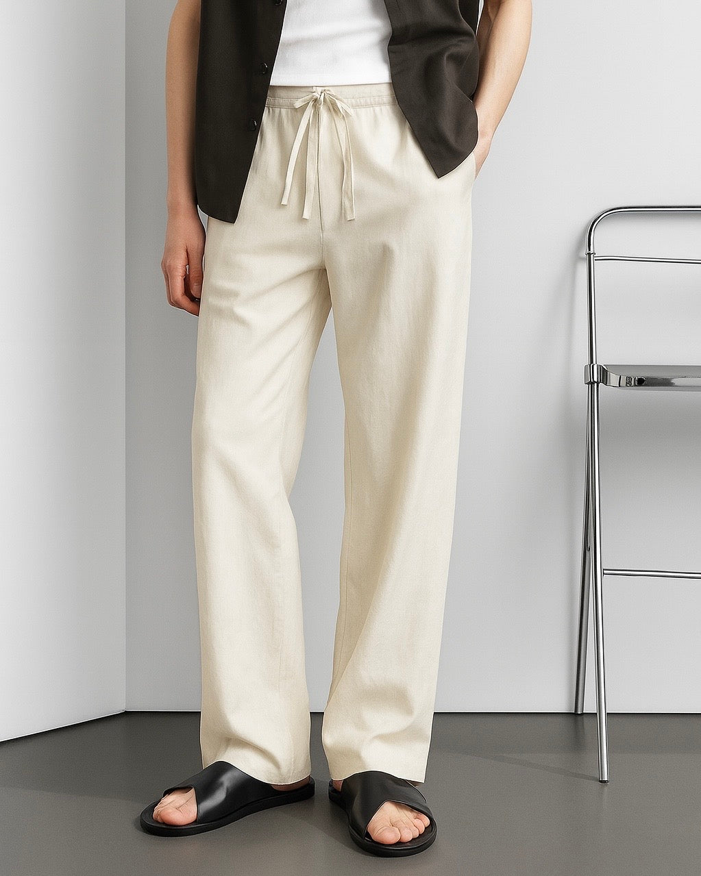 FRENCH BEIGE LINEN PANTS