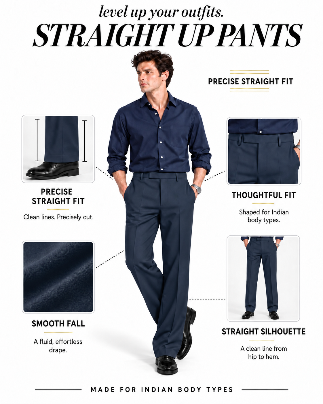 NAVY BLUE STRAIGHT UP PANTS