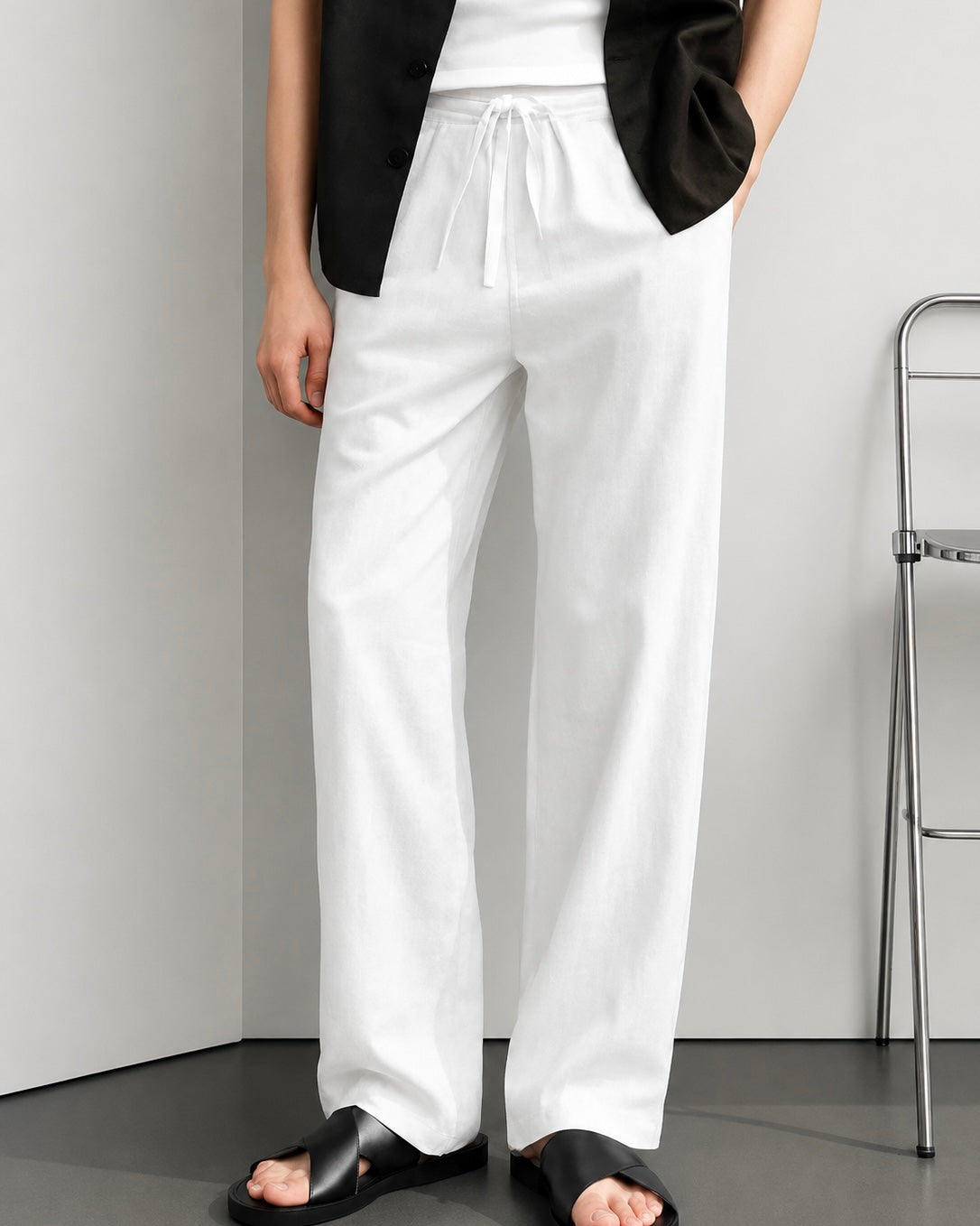 FRENCH WHITE LINEN PANTS