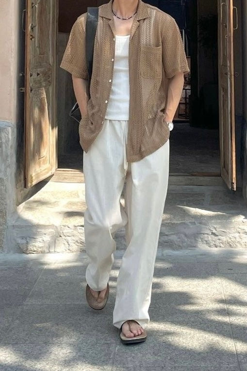 WHITE COTTON-LINEN PANTS