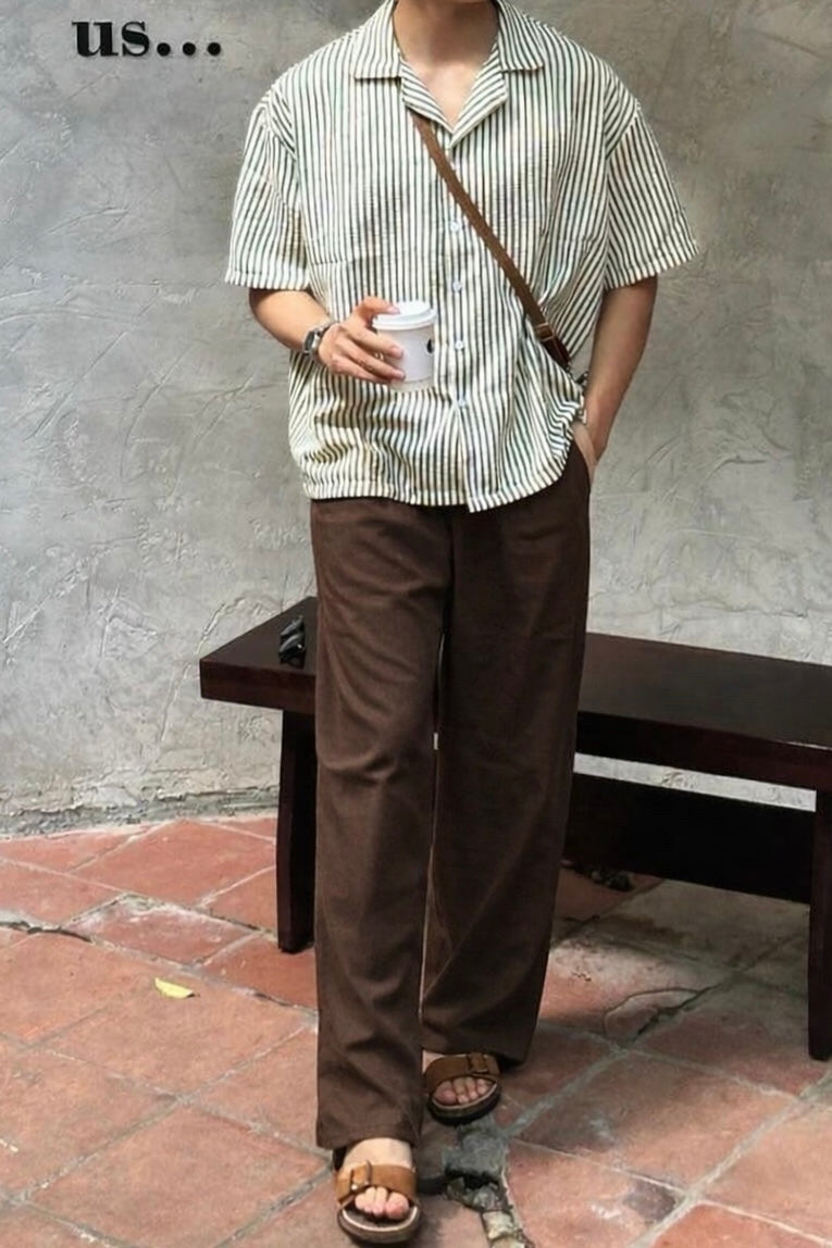 BROWN COTTON-LINEN PANTS