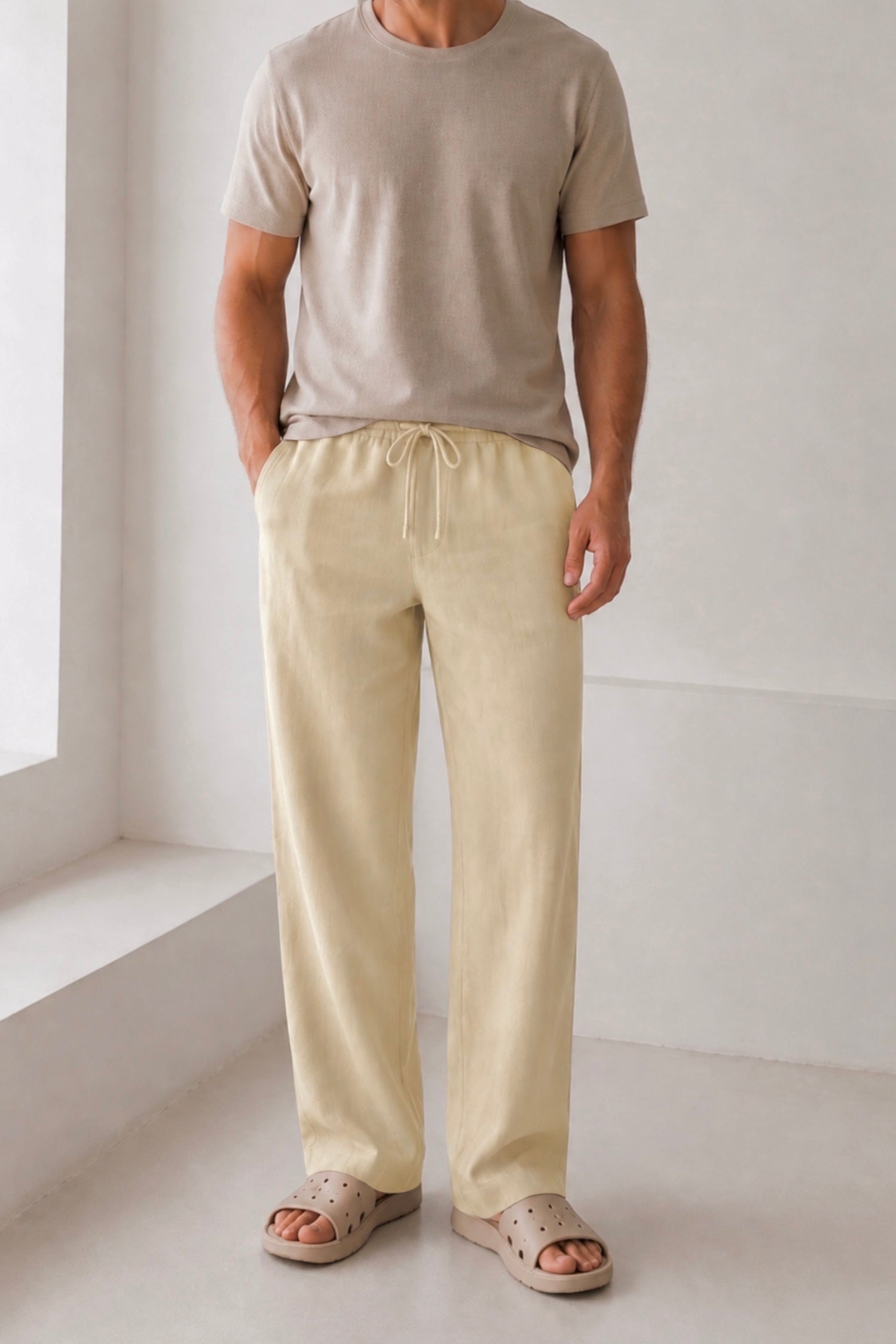BEIGE HEMP-LINEN PANTS