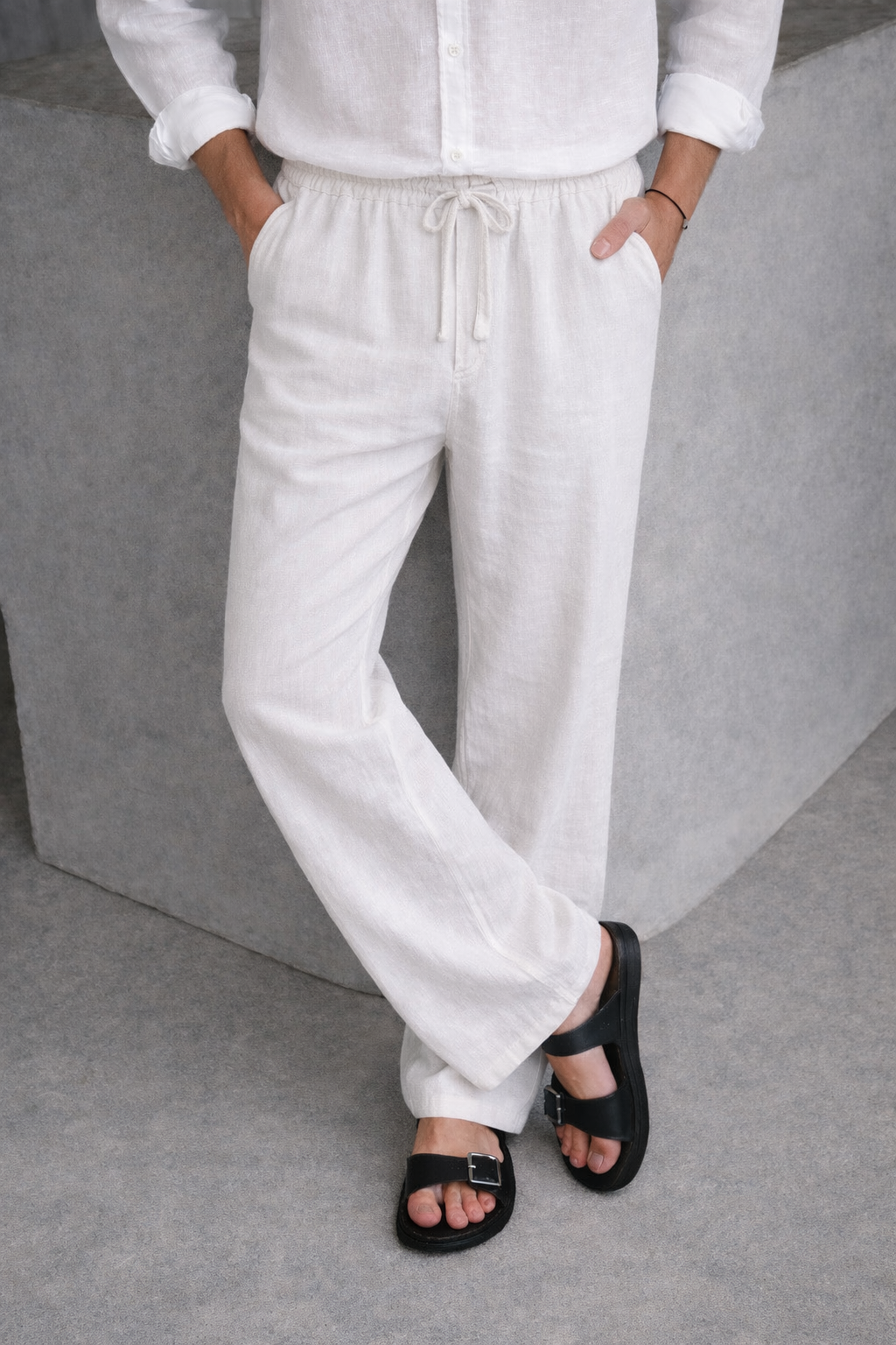 WHITE COTTON-LINEN PANTS