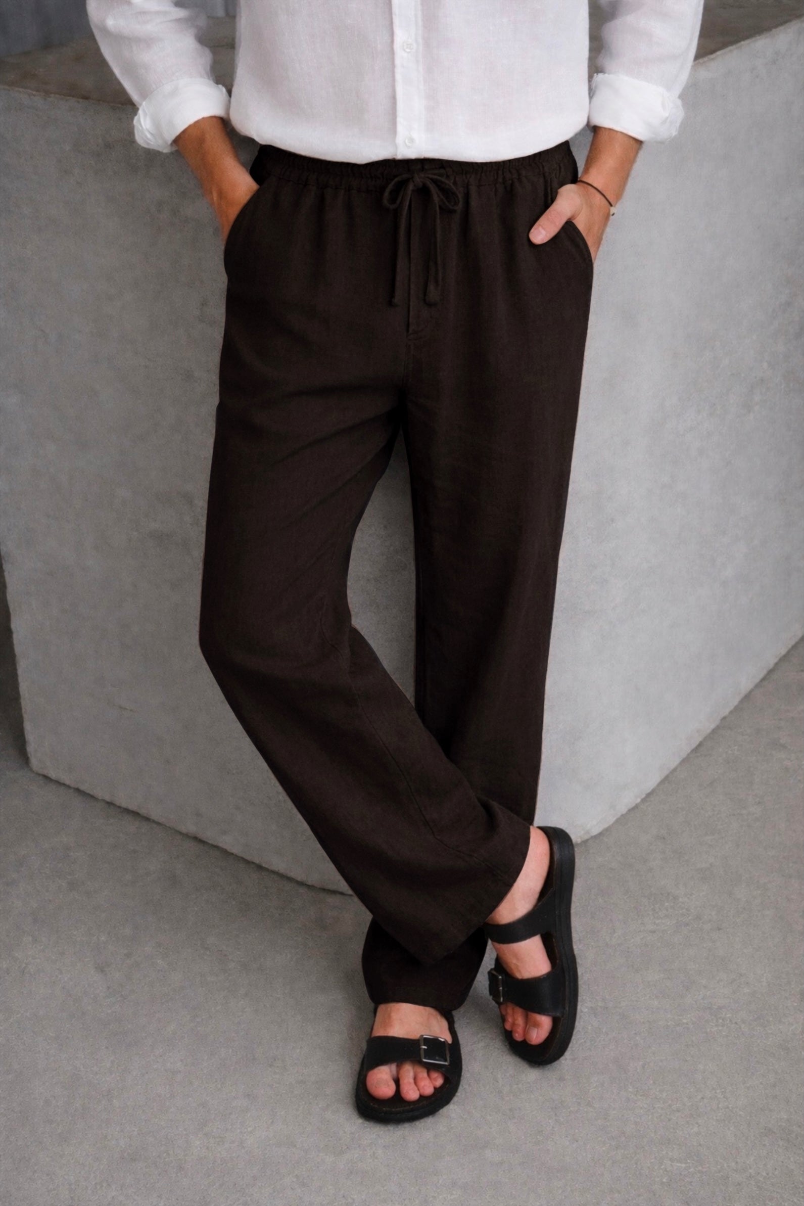 WINE COTTON-LINEN PANTS