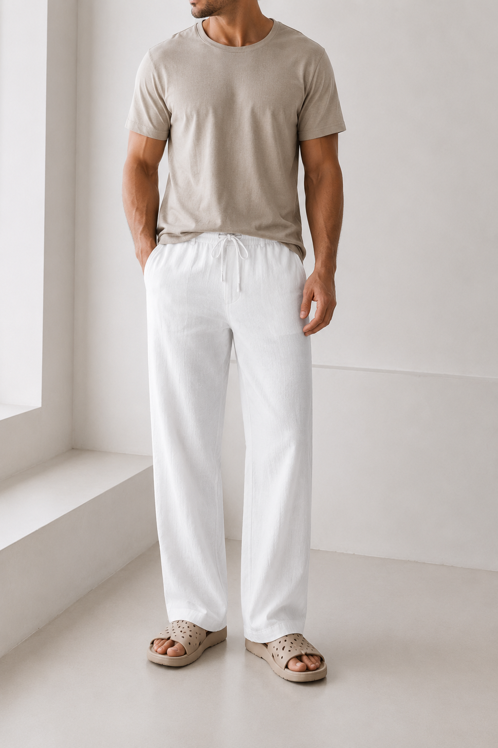 WHITE HEMP-LINEN PANTS